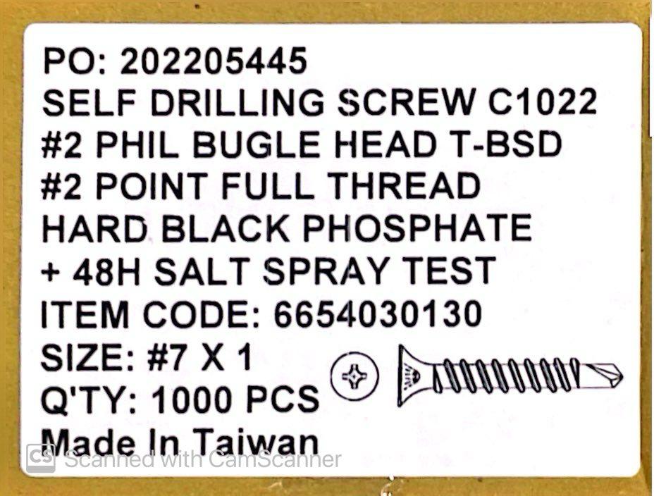 S/C SELF DRILLING SCREW 7X1 BLACK