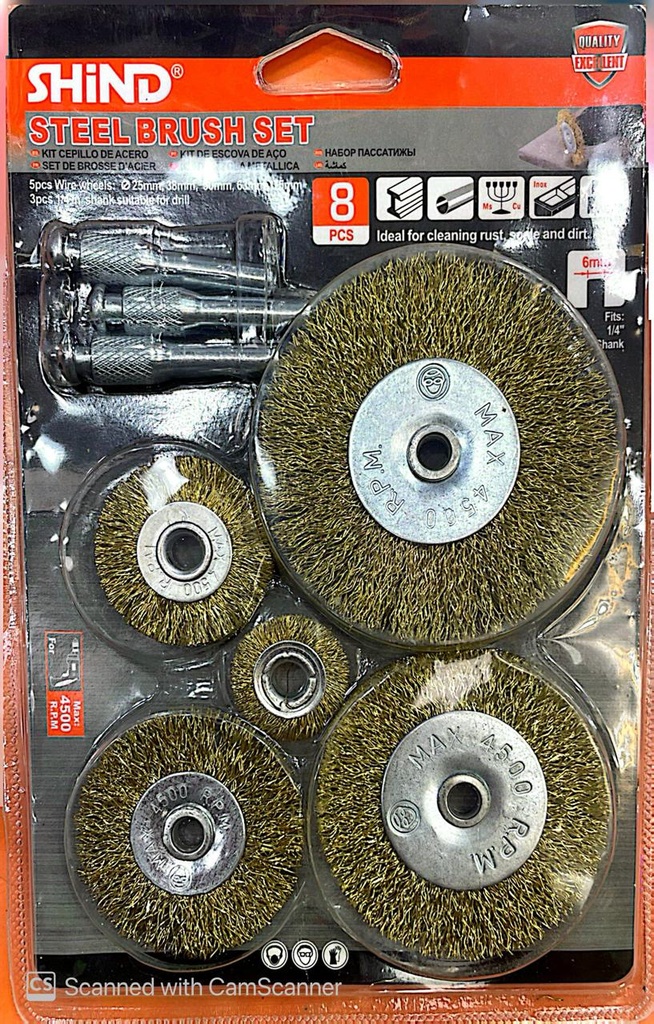 STEEL BRUSH SET 8PCS 6MM SD94944