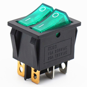 KCD3 15A SWITCH ON/OFF 6PIN DOUBLE GREEN 