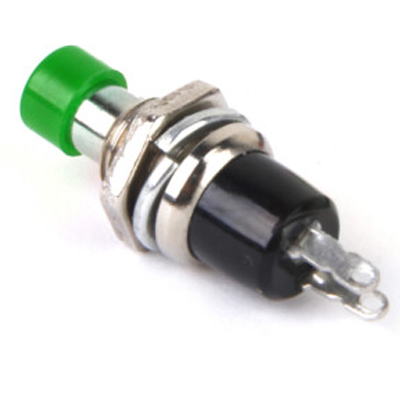 SWITCH PBS-110 7MM PUSH OFF 2PIN BUTTON GREEN NOB 
