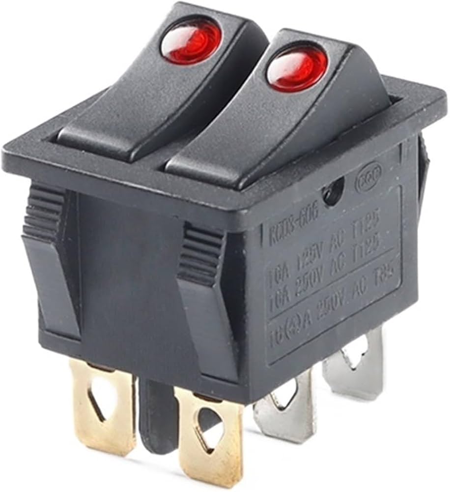 KCD3 SWITCH ON/OFF 6PIN DOUBLE WITH LED RED  